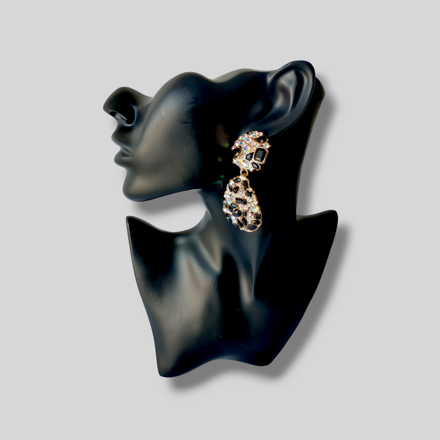 FERN Gold/Black Chandelier Statement Earrings