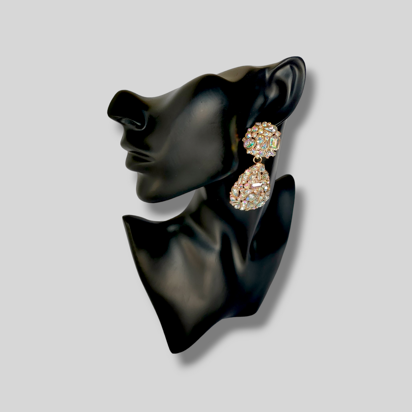 FERN Gold/Clear Chandelier Statement Earrings