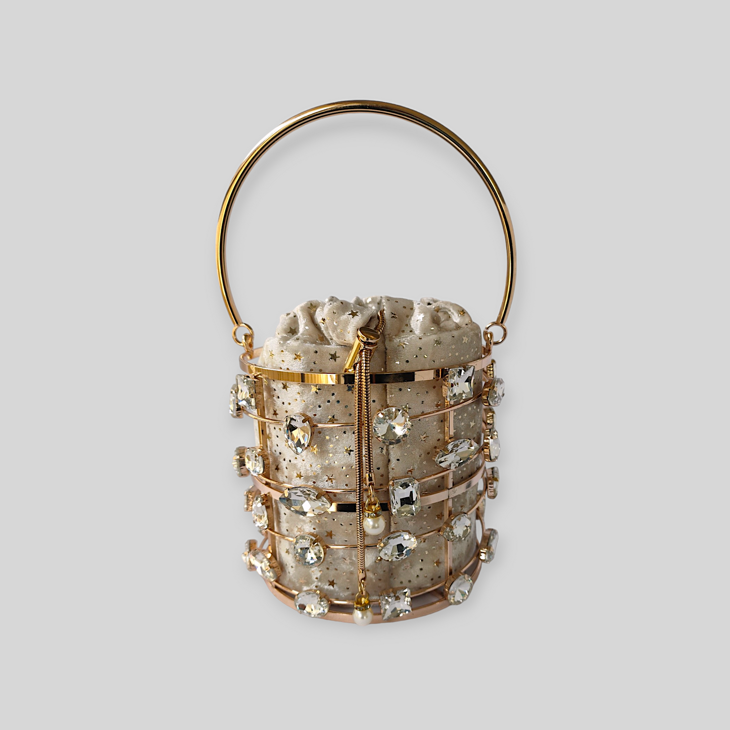 DAZZLE Cream/Gold Bucket Evening Bag