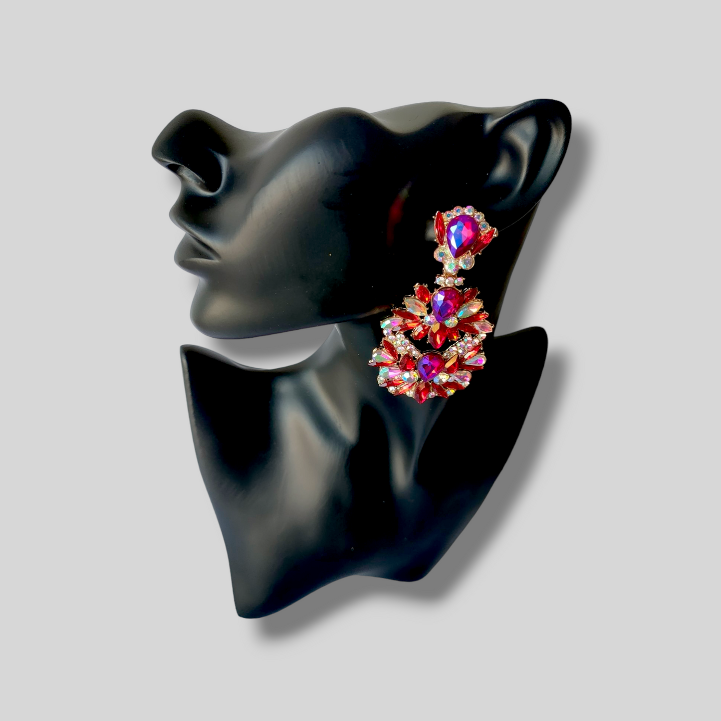 GLACIER Red Chandelier Statement Earrings