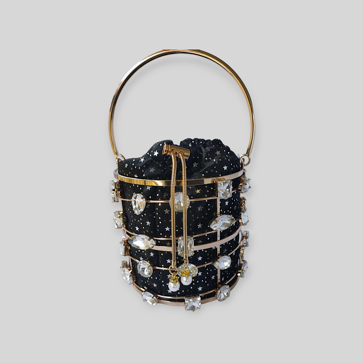 DAZZLE Black/Gold Bucket Evening Bag
