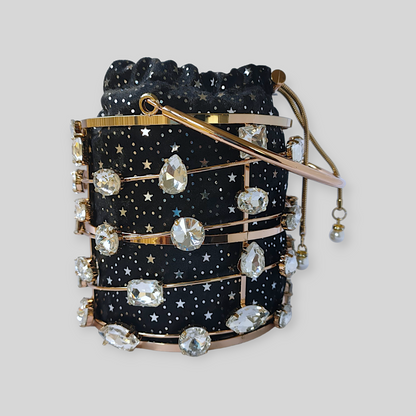 DAZZLE Black/Gold Bucket Evening Bag