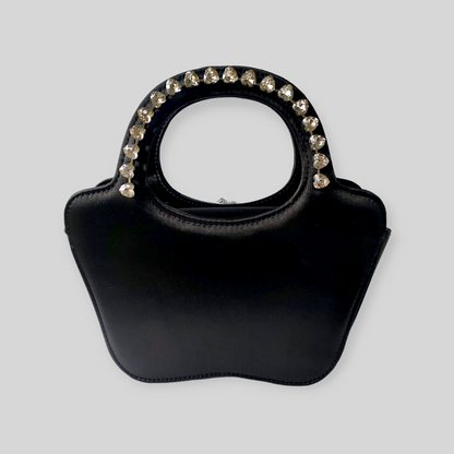 GLITZY Black Silk Evening Bag