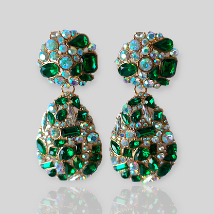 FERN Gold/Green Chandelier Statement Earrings