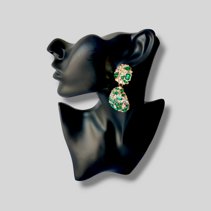 FERN Gold/Green Chandelier Statement Earrings