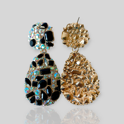 FERN Gold/Black Chandelier Statement Earrings