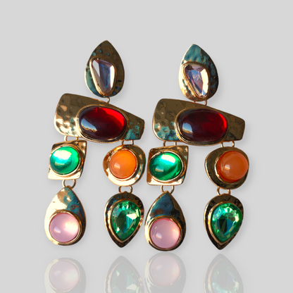 FAWN Gold/Multi Chandelier Statement Earrings