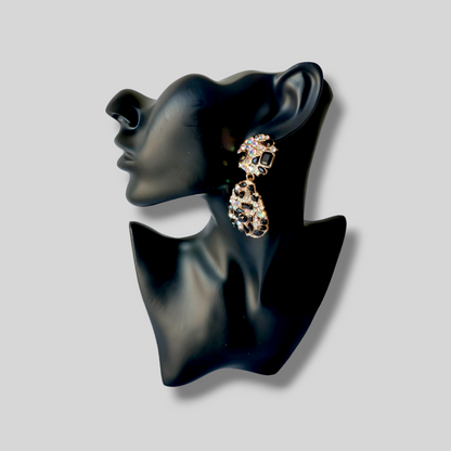 FERN Gold/Black Chandelier Statement Earrings
