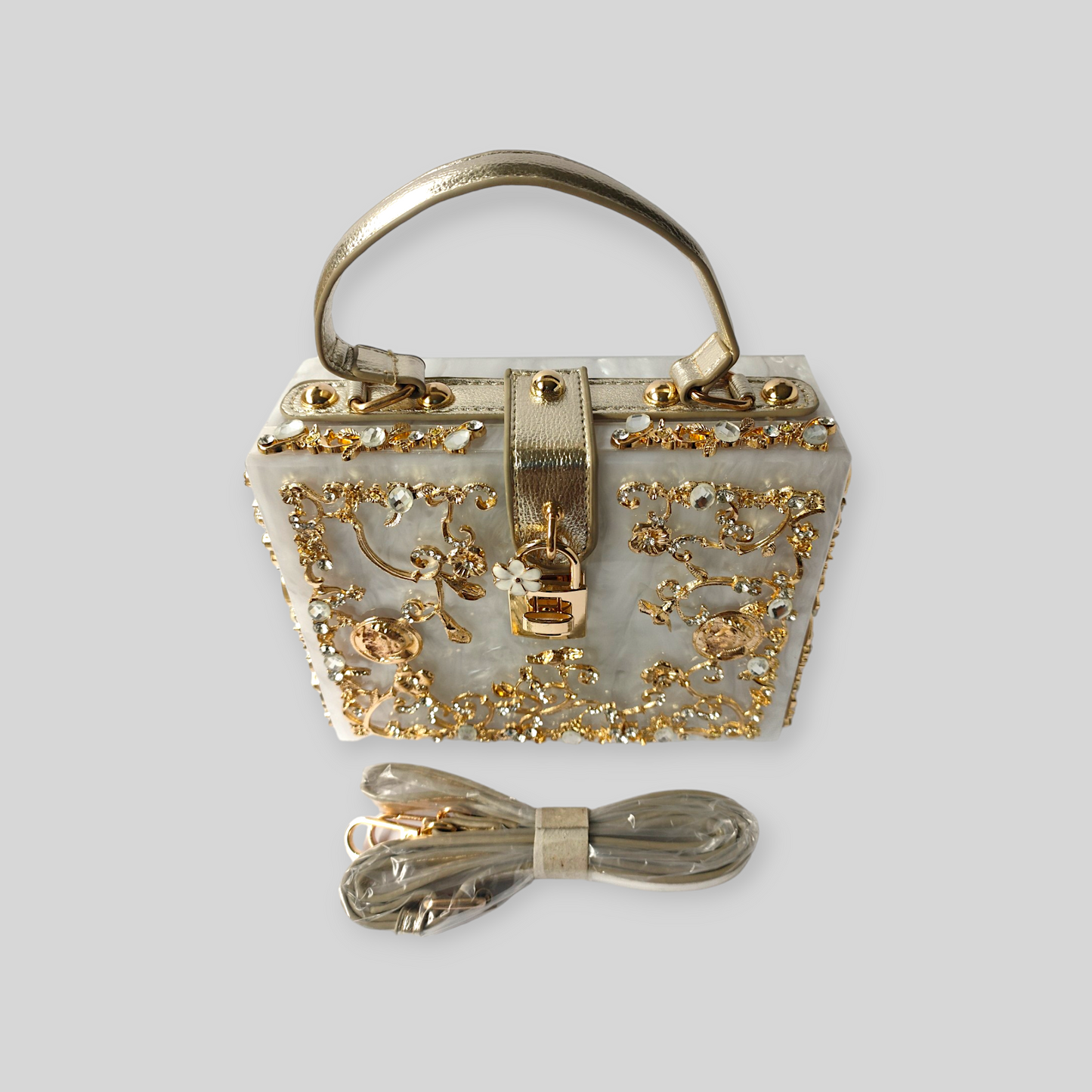 LUSH White/Gold Acrylic Evening Bag