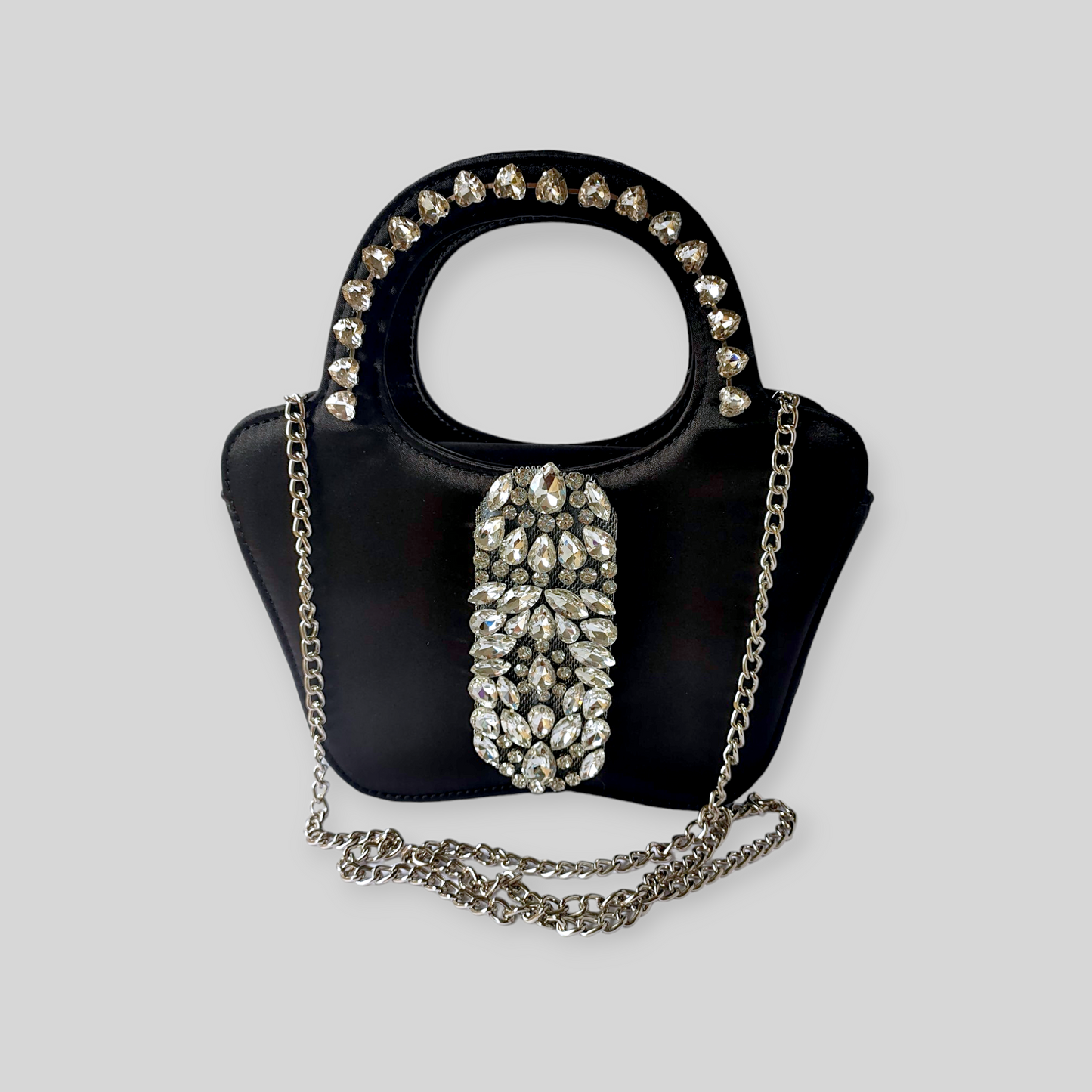 GLITZY Black Silk Evening Bag