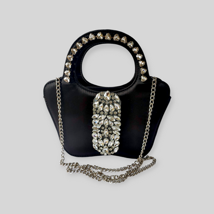 GLITZY Black Silk Evening Bag