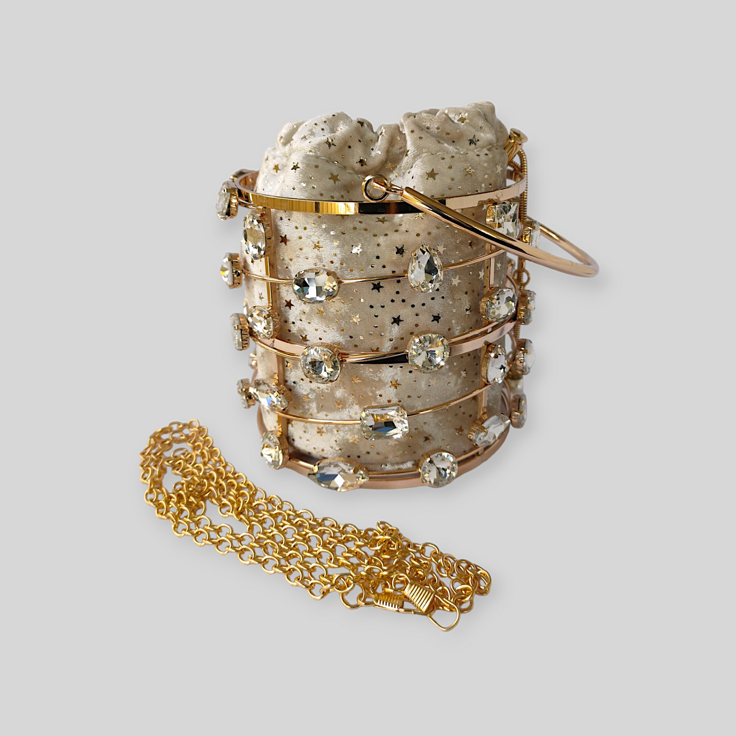 DAZZLE Cream/Gold Bucket Evening Bag