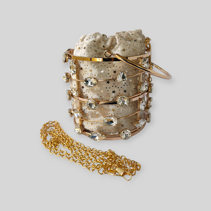 DAZZLE Cream/Gold Bucket Evening Bag