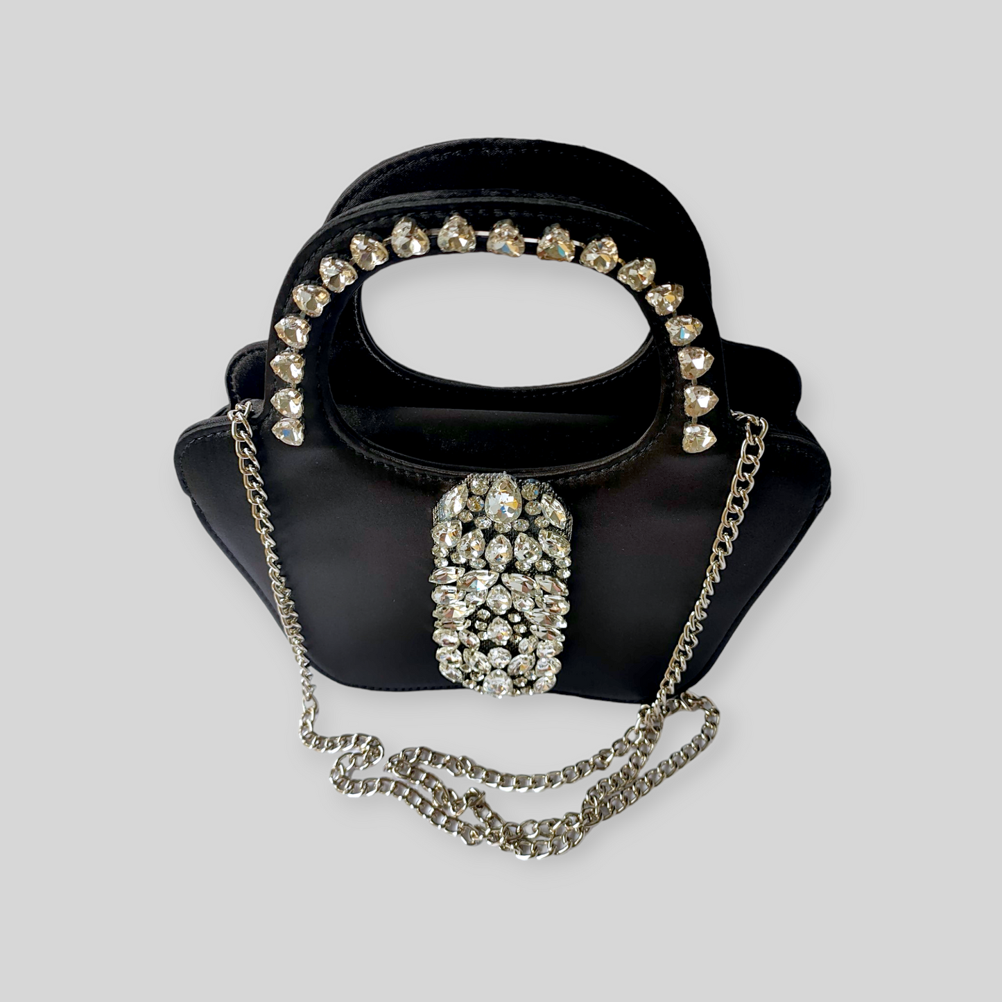 GLITZY Black Silk Evening Bag