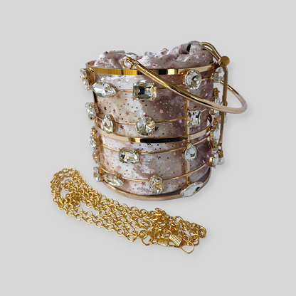 DAZZLE Pink/Gold Bucket Evening Bag