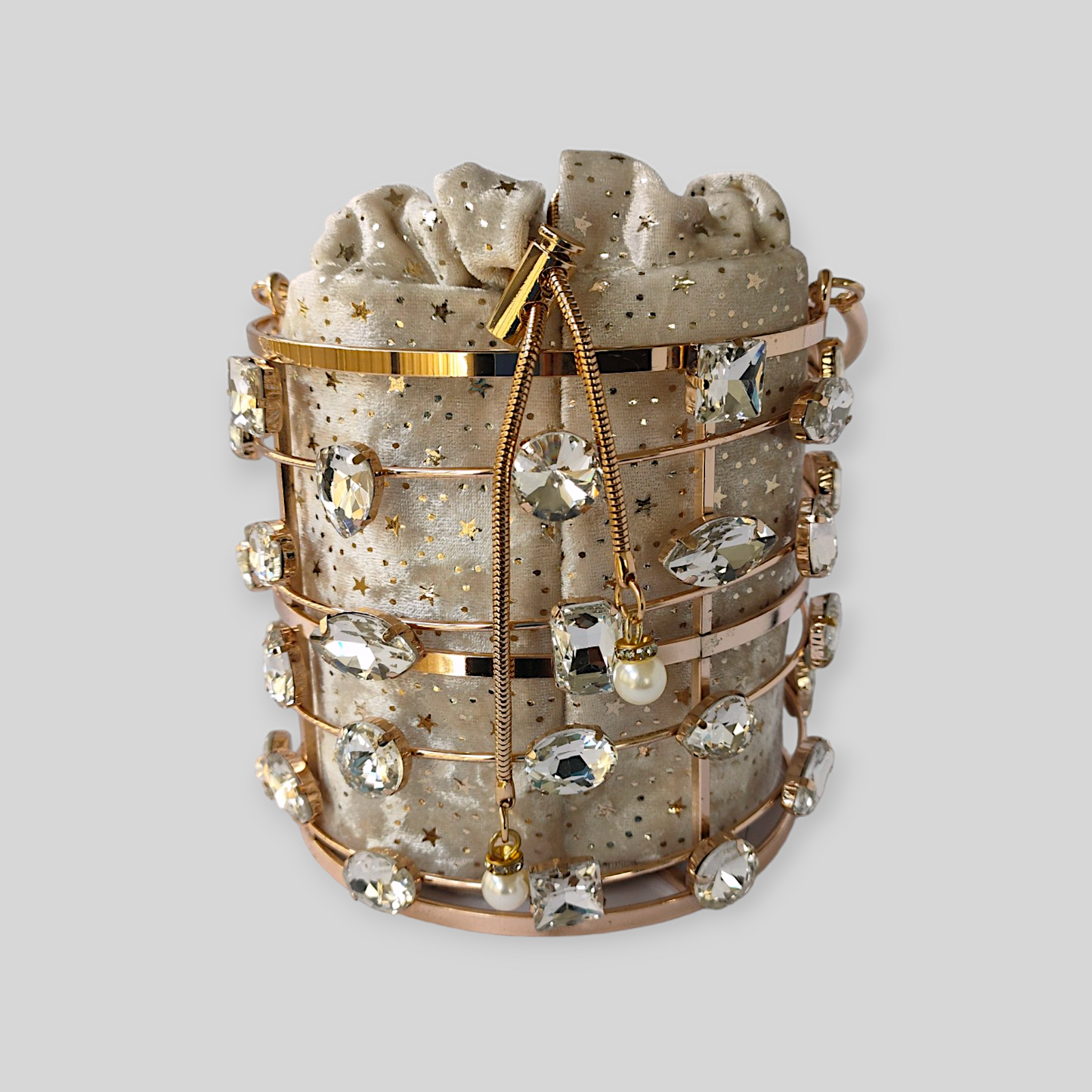 DAZZLE Cream/Gold Bucket Evening Bag