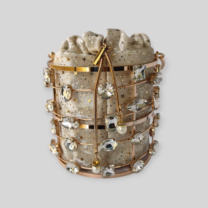 DAZZLE Cream/Gold Bucket Evening Bag