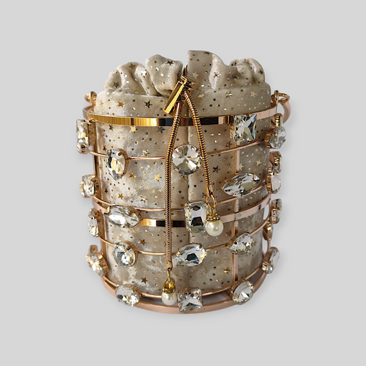 DAZZLE Cream/Gold Bucket Evening Bag