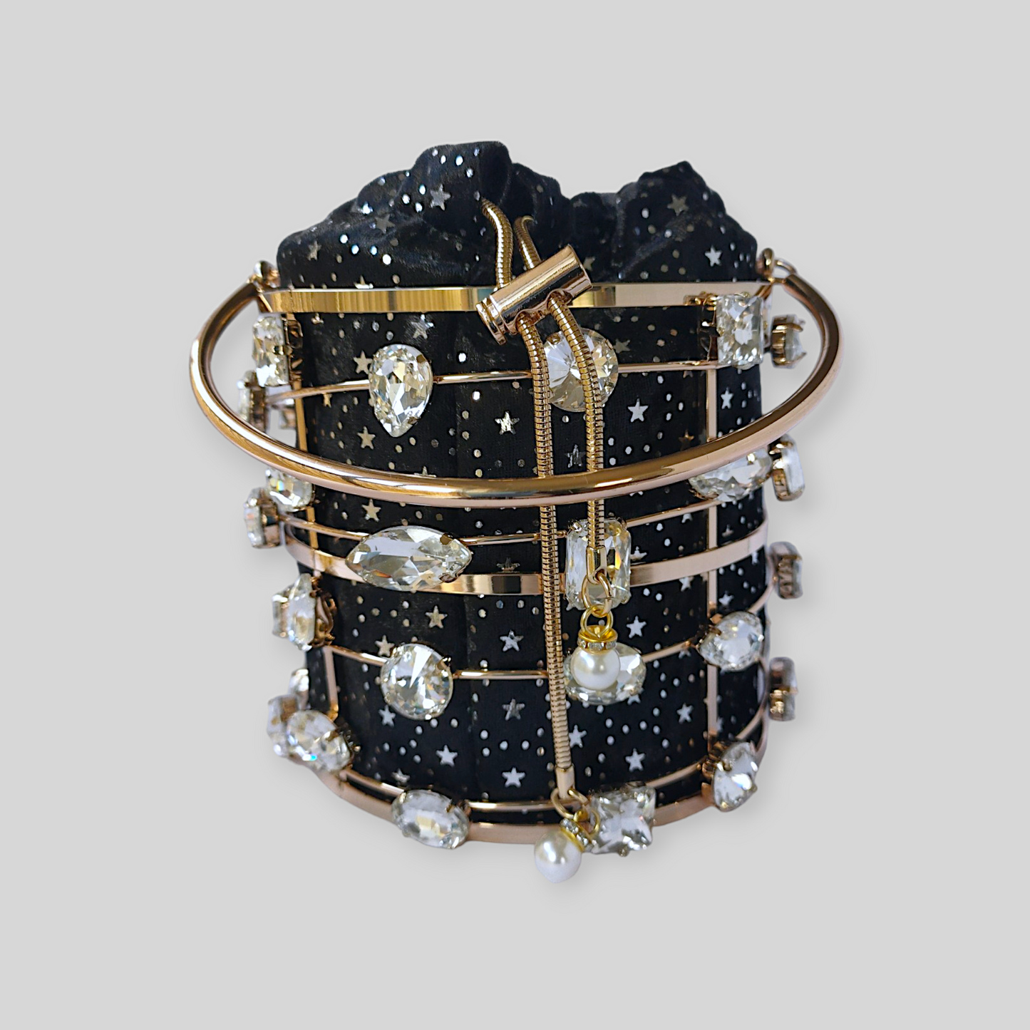 DAZZLE Black/Gold Bucket Evening Bag