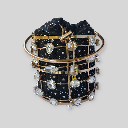 DAZZLE Black/Gold Bucket Evening Bag