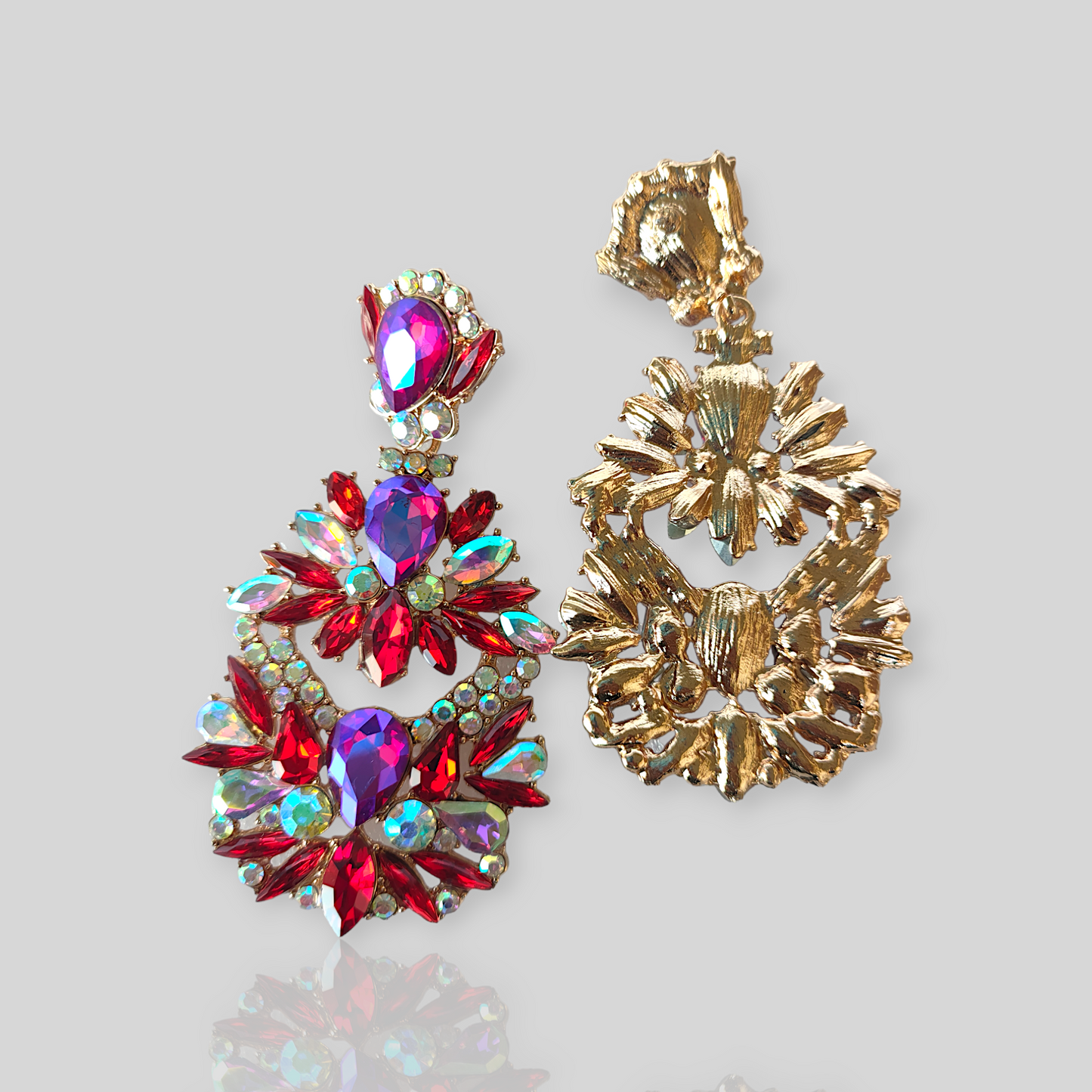 GLACIER  Red Chandelier Statement Earrings