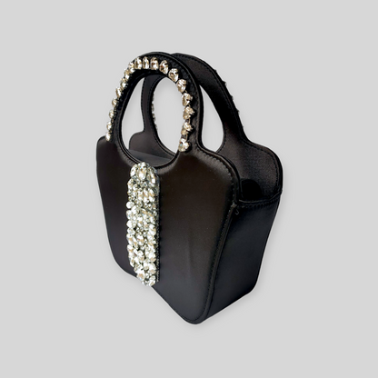 GLITZY Black Silk Evening Bag