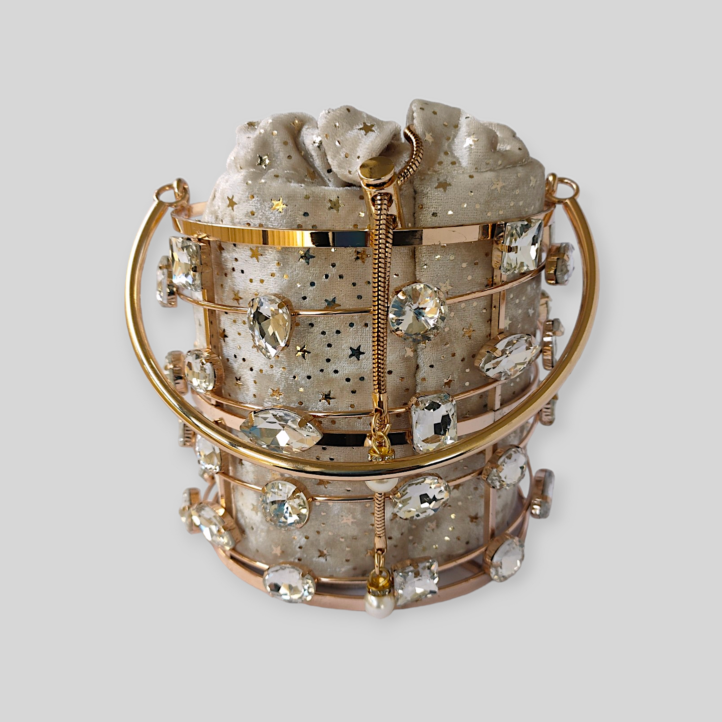 DAZZLE Cream/Gold Bucket Evening Bag