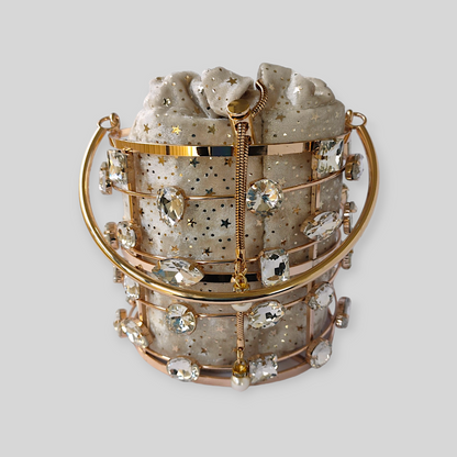 DAZZLE Cream/Gold Bucket Evening Bag