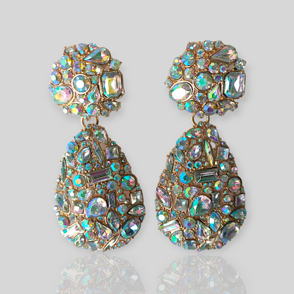 FERN Gold/Clear Chandelier Statement Earrings