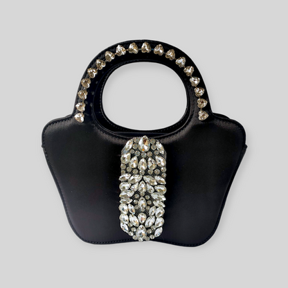 GLITZY Black Silk Evening Bag