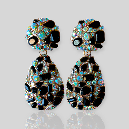 FERN Gold/Black Chandelier Statement Earrings