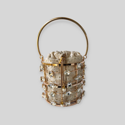 DAZZLE Cream/Gold Bucket Evening Bag