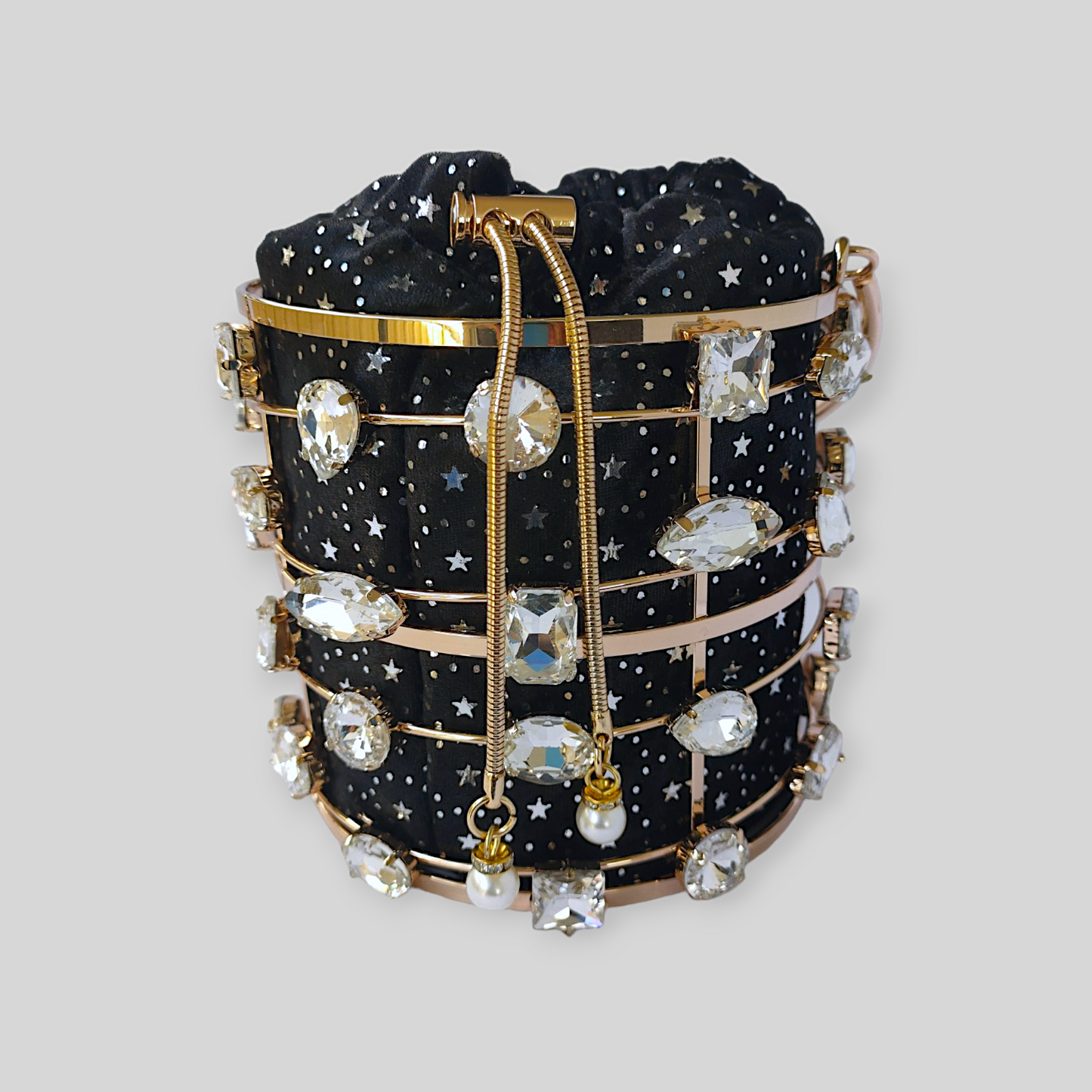 DAZZLE Black/Gold Bucket Evening Bag