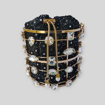 DAZZLE Black/Gold Bucket Evening Bag