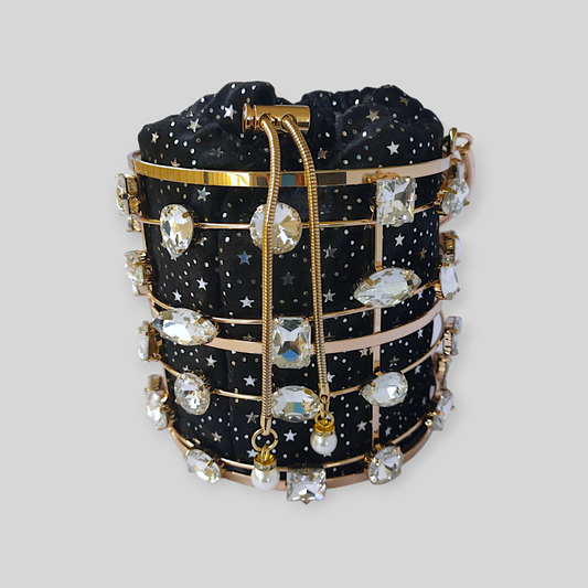 DAZZLE Black/Gold Bucket Evening Bag