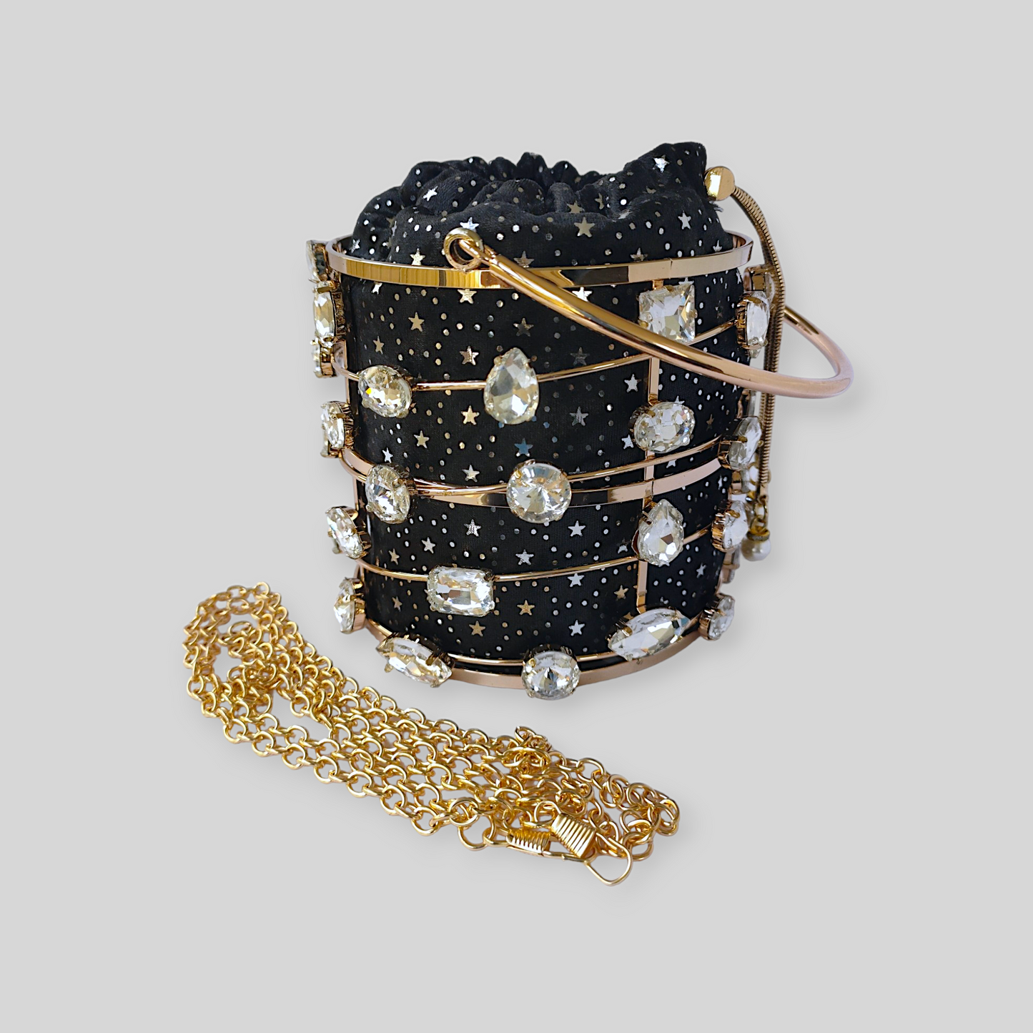 DAZZLE Black/Gold Bucket Evening Bag