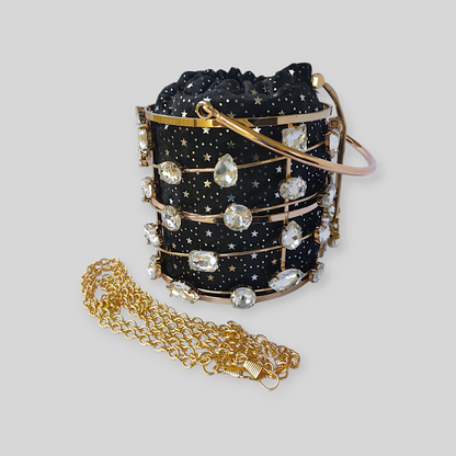 DAZZLE Black/Gold Bucket Evening Bag