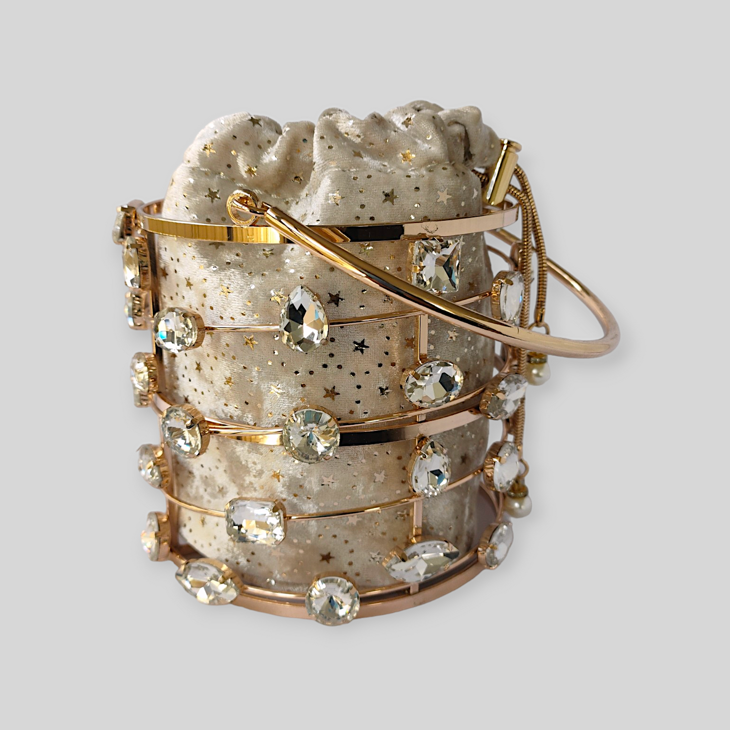 DAZZLE Cream/Gold Bucket Evening Bag