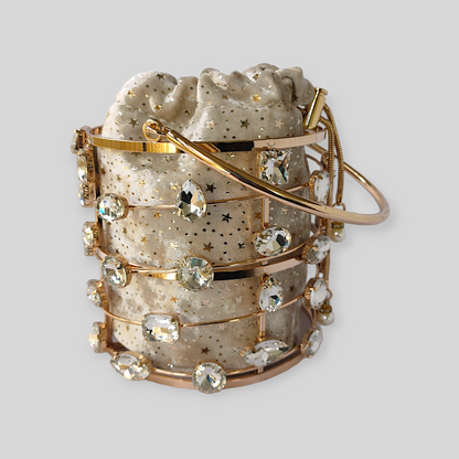 DAZZLE Cream/Gold Bucket Evening Bag