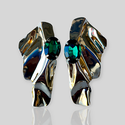 WAVE Gold/Green Statement Earrings