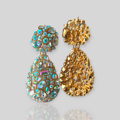 FERN Gold/Clear Chandelier Statement Earrings