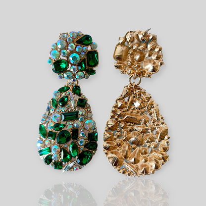 FERN Gold/Green Chandelier Statement Earrings