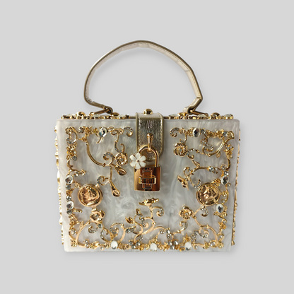 LUSH White/Gold Acrylic Evening Bag