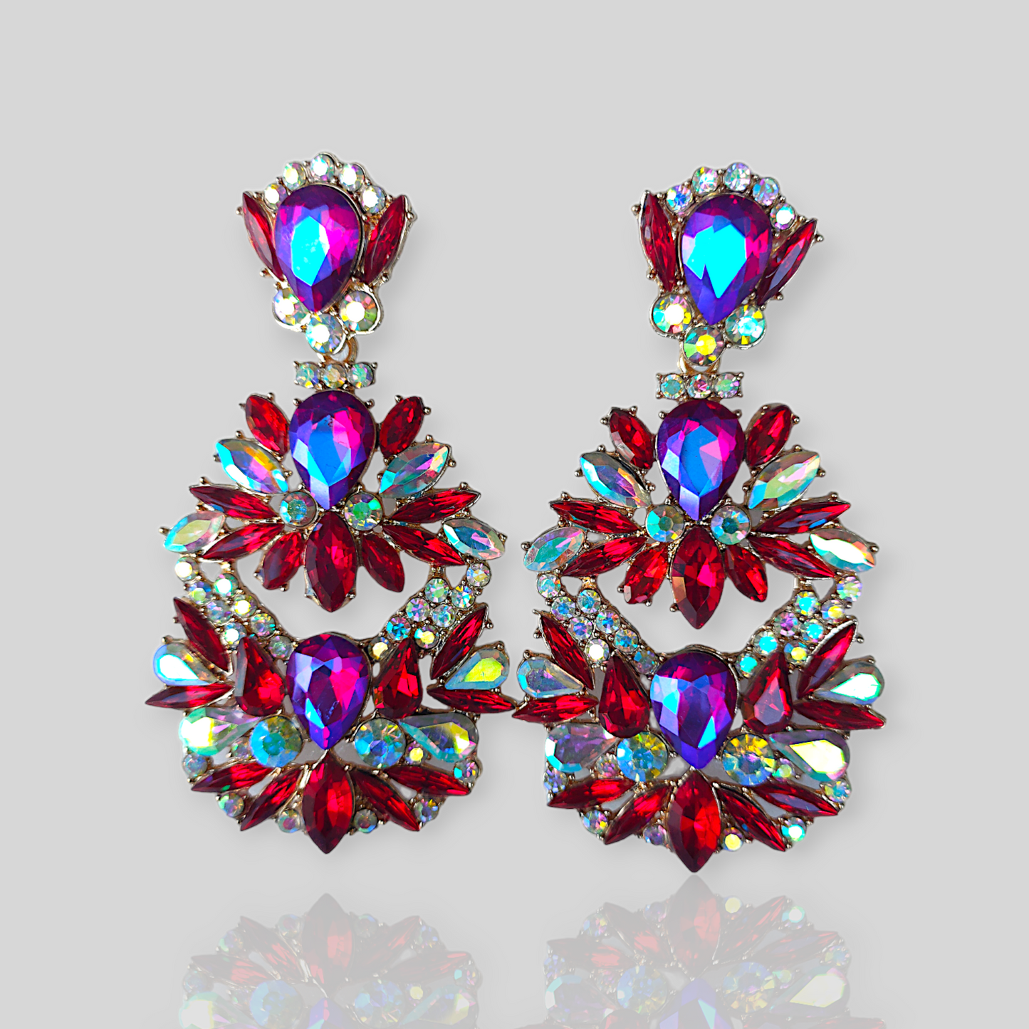 GLACIER  Red Chandelier Statement Earrings