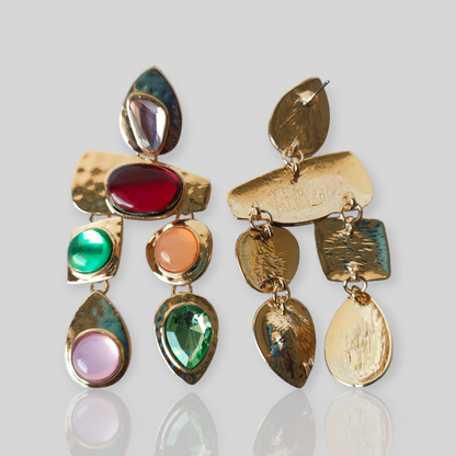 FAWN Gold/Multi Chandelier Statement Earrings