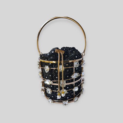 DAZZLE Black/Gold Bucket Evening Bag