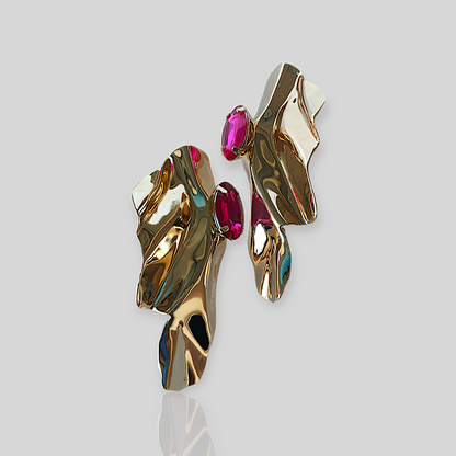 WAVE Gold/Pink Statement Earrings
