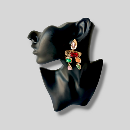 FAWN Gold/Multi Chandelier Statement Earrings